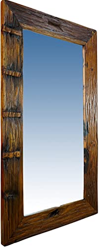 Teak Altholz Spiegel Hanoi - Massivholz Wandspiegel aus Teakholz - Garderobenspiegel in rustikaler Optik geeignet Wohnzimmer, Flur und Schlafzimmer (L)