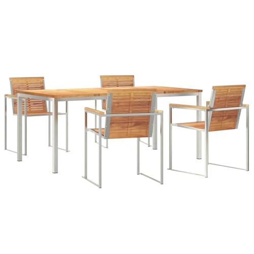 vidaXL 5-teiliges Garten Esstisch Set aus massivem Teakholz, Outdoor Esstisch 180x90x75 cm aus massivem Teakholz