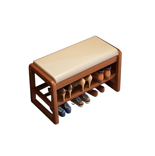 BAYTEWJX Schuhaufbewahrungsregal,Schuhbank aus Holz,Bank mit Gepolstertem Schuhregal,für Porch,Wohnzimmer,Flur.(Teak color,55x34x42cm)