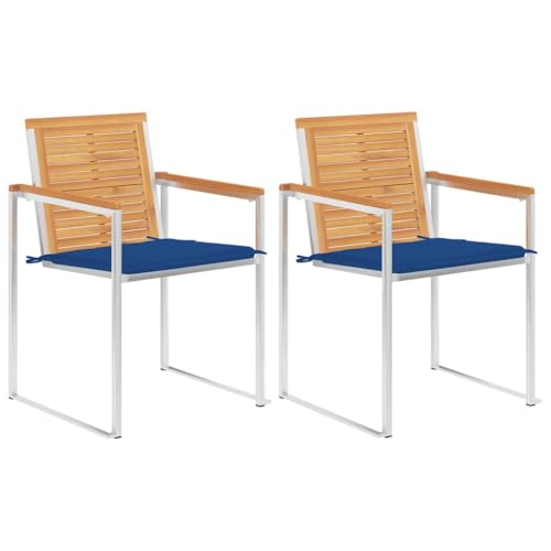 Frdhee Gartenstuhl Relaxstuhl Sessel,Gartenstühle mit Kissen 2 STK. Massivholz Teak und Stahl,Balkonstühle Für Garten,Terrasse Und Balkon,Einfach Zu Warten