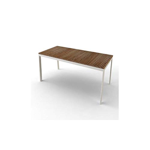 Caldonazzo Designer Esstisch Edelstahl-Teak wetterfest Teakholz massiv Tischplatte 140 x 80 cm