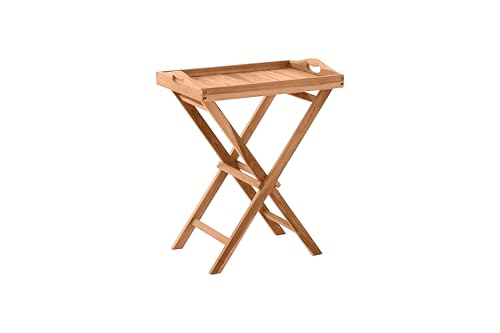 furnling Granada Serviertisch (60 x 40 x 45 cm), Beistelltisch aus Teakholz, Teak, Natur, braun, klappbar, mit abnehmbarem Tablett, Garten, Balkon, Terrasse, wetterfest, UV-beständig