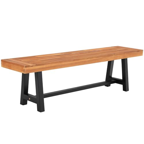 PHI VILLA Gartenbank Wetterfest 160 cm Sitzbank Holzbank Outdoor Balkon Bank Ohne Lehne Holzbänke für Draußen 2-3 Sitzer Akazienholz Teak, 1 Packung