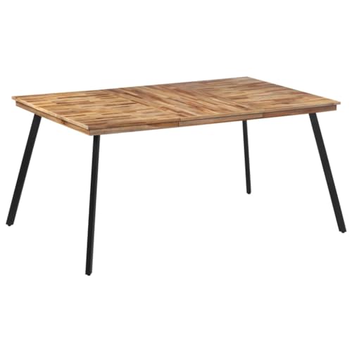 vidaXL Esstisch, Esszimmertisch mit Holzplatte, Küchentisch mit Eisengestell, Tisch Holztisch Speisetisch, Industrial, Massivholz Teak