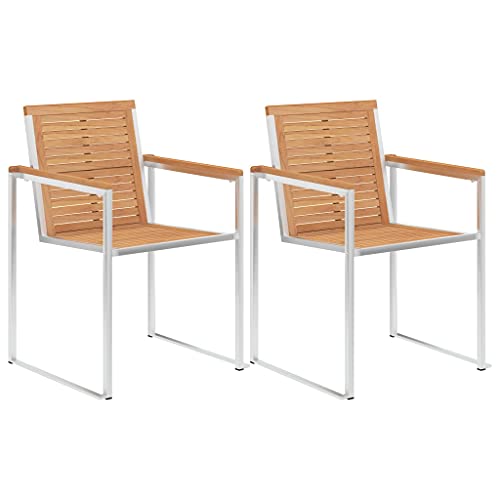 HANJIEFACAI klappstuhl bis,klappsessel,Camping Stuhl,rattansessel,Gartenstühle 2 STK. Massivholz Teak und Edelstahlstapelstuhl,klappstuhl Holz,campingstuhl mit Tisch,gartenstuhl,Sun Garden,