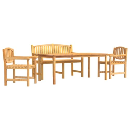 vidaXL Garten Essgruppe 4-TLG., Gartenmöbel Set Sitzgruppe für Garten Terrasse, Gartengarnitur Tisch Stuhl Bank, Gartenset, Massivholz Teak