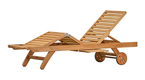 Kai Wiechmann Gartenliege Holz Teak Liege Sonnenliege mit Rollen Relaxliege Pool wetterfest Premium