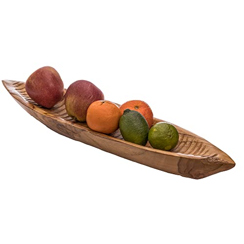 ROG GARDEN-LINE Deko Schale - Obstschale - Teak Holz – „Blatt Lang“ - 60cm