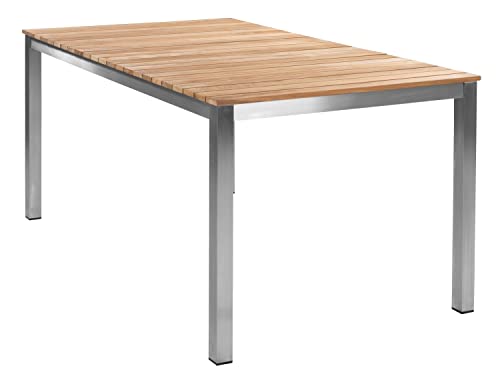 Gartentisch - für 6 Personen - 160 x 90 cm - Braun - Edelstahl - Teakholz - Esstisch Terrassentisch Balkontisch Loungetisch