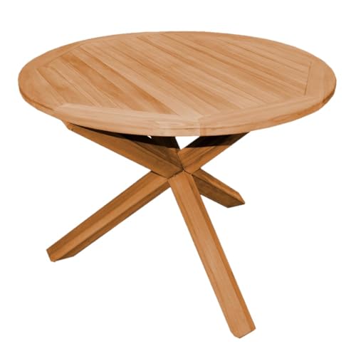 Teako Design Esstisch Ravenna Teak Massivholz rund, Verschiedene Größen, Naturfarben, Tischplatte aus Massivholz, FLEGT-Lizenziertes Teakholz, Garten, Terassenmöbel (100 cm)