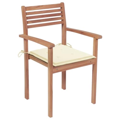 [Gartenstühle aus Teakholz] – Enshey Outdoor-Möbel – Creme für Weiß gepolstert – Stühle aus massivem Teakholz – 2er-Set – fürärten – elegant und langlebig – bequeme Sitzgelegenheiten mit Kissen-Creme