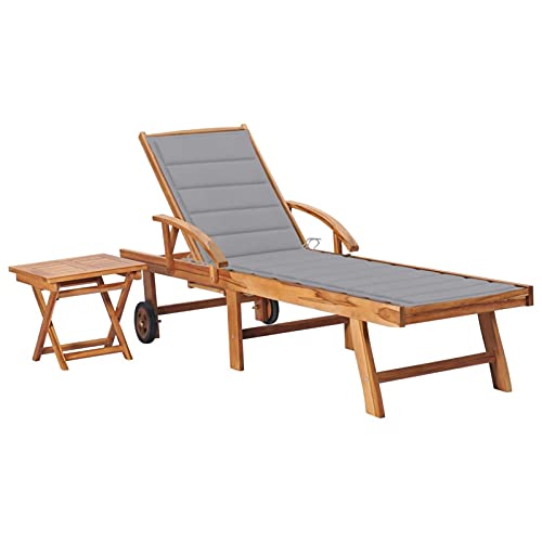 Swpsd Sonnenliege Gartenliege Gartenmöbel Liege Strandliege Relaxliege Freizeitliege Liegestuhl mit Tisch und Auflage Massivholz Teak