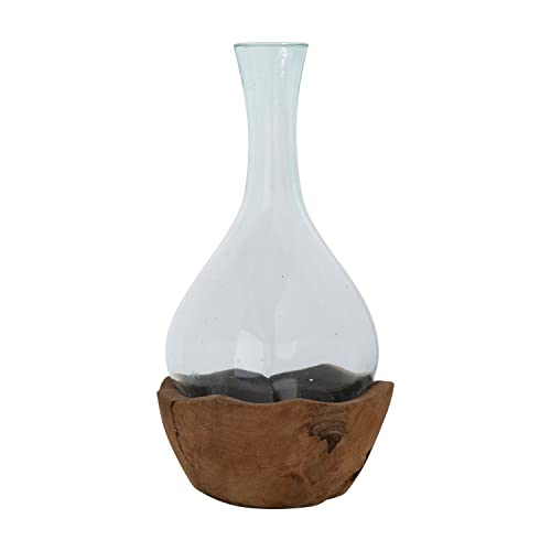 Creative Co-op recyceltem Glas mit Sockel aus Teakholz Vase, 8  L x 8  W x 16  H