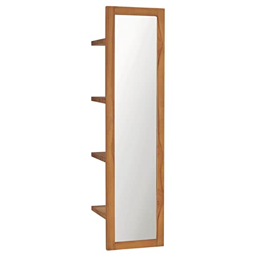 Homgoday Wandspiegel mit Regal Hängespiegel Badspiegel Dekorative Wandspiegel Spiegel für Schlafzimmer Wohnzimmer Badezimmer Fluren 30×30×120 cm Teak Massivholz