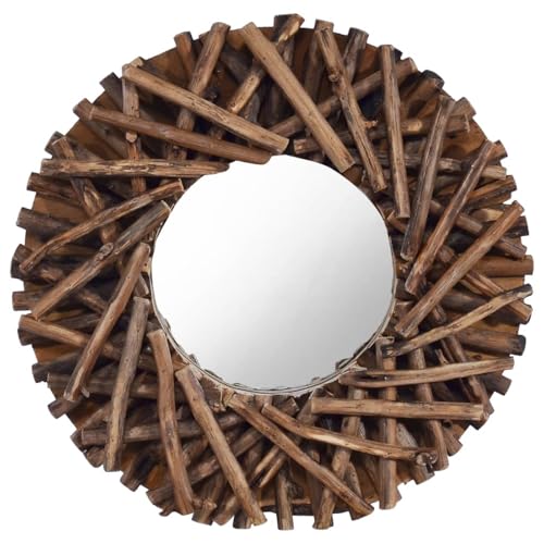 JUDYY Wandspiegel 40 cm Teak Rund, Wall Mirror, Spiegel Schlafzimmer, Garderobenspiegel, Spiegel Schmal, Badspiegel, Kosmetikspiegel, Dekorative Spiegel - 288801