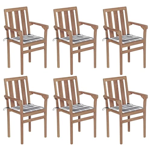 UTSRABFA Deckstühle Freizeitstühle Terrassen-Schwingstuhl Bar-Stühle Stapelbare Gartenstühle mit Kissen 6 STK. Massivholz Teak Geeignet für Außenbereich, Küche, Esszimmer, Gästezimmer