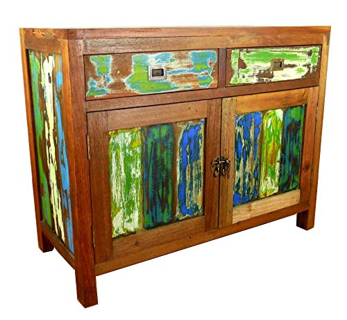 livasia Asiatische Kommode aus Massivholz – 100x45x80cm – Handgefertigtes Sideboard aus Teakholz, Nachhaltig aus recyceltem Bootsholz, Vintage Look, Zeitloser asiatischer Charme (Bunt)