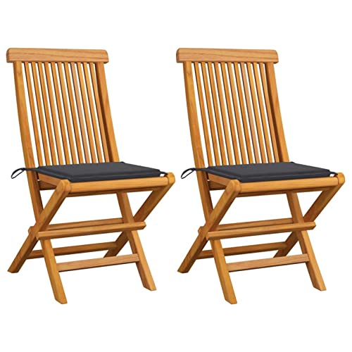 Xichuzi Gartenstühle mit Anthrazit Kissen, Hochlehner, Campingstühle, Lehnstühle, Garden Chair, Wetterfest Stuhl, 2 STK. Massivholz Teak