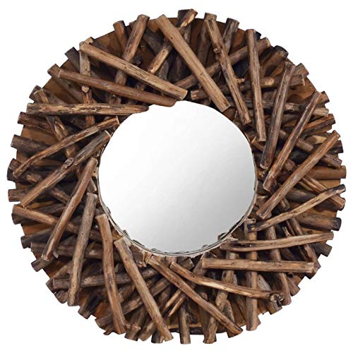 ShGaxin Wandspiegel 40 cm Teak Rund, Wall Mirror, Spiegel Schlafzimmer, Garderobenspiegel, Spiegel Schmal, Badspiegel, Kosmetikspiegel, Dekorative Spiegel - 288801