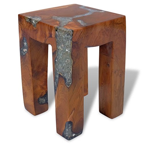 Homgoday Hocker aus massivem Teakholz und Harz, Stühle für den Außenbereich, Gartenmöbel, Terrassenmöbel, Modell 243470