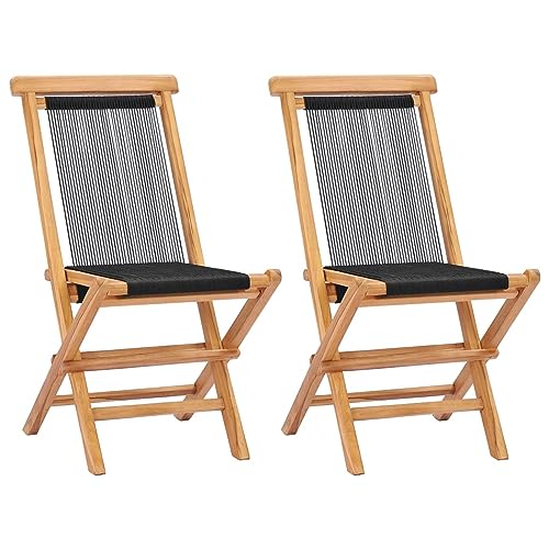 Xichuzi Klappbare Gartenstühle 2 STK Balkonstuhl, Möbelsets, Gartensessel, Garten Stühle, Gartenmöbel, Balkon Stühle, Terrassenstühle, Sessel Outdoor, Hochlehner, Massivholz Teak und Seil