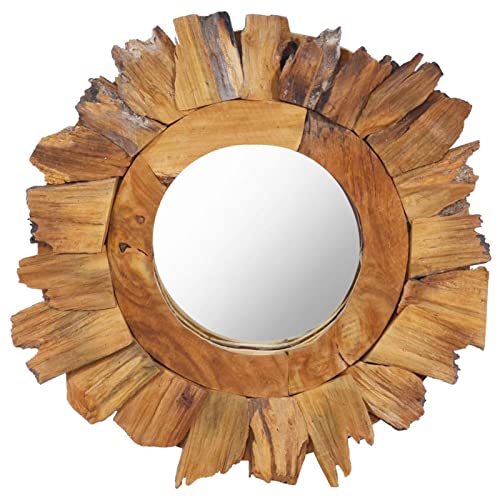 ZEYUAN Wandspiegel 40 cm Teak Rund, Wall Mirror, Spiegel Schlafzimmer, Garderobenspiegel, Spiegel Schmal, Badspiegel, Kosmetikspiegel, Dekorative Spiegel - 288803