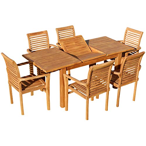 ASS Teak Set: Gartengarnitur Bigfuss Ausziehtisch 130-180 x 80 cm mit 6 Alpen Sessel Holz Serie JAV