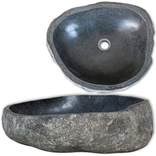 Gecheer Waschbecken Flussstein oval Teak-Waschtische,Durchmesser der Abflussöffnung: 4,5 cm,Badezimmer-Möbelset Mit +/- 5 mm Toleranz für Höhe