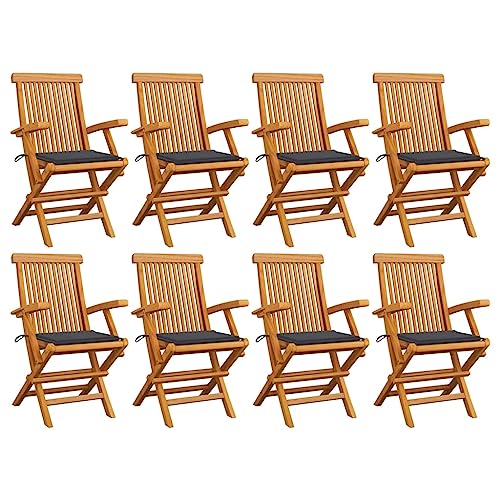 MSLAONXC Gartenstühle mit Anthrazit Kissen 8 STK.,Gartenmöbel Stühle,Hochlehniger Stuhl,Club-Stühle,Outdoor-Möbel,Sessel,Esszimmer Stühle,Freizeitstuhl,für Hinterhof,Terrasse,Garten,Massivholz Teak