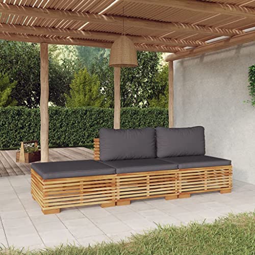 WEMYUFURN 3-TLG. Garten-Lounge-Set mit Kissen Massivholz Teak, Outdoor-Sitzgruppe, Terrassen-Lounge-Set, Garten-Couchgarnitur - Wetterbeständig, Komfortabel - für Terrasse, Garten und Balkon