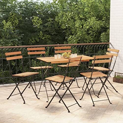 UTSRABFA Gartenstühle Terrassenstuhl Lobby-Stuhl Freizeitstühle Bistrostühle 6 STK. Klappbar Massivholz Teak und Stahl Geeignet für Außenbereich, Garten, Gästezimmer, Rasen