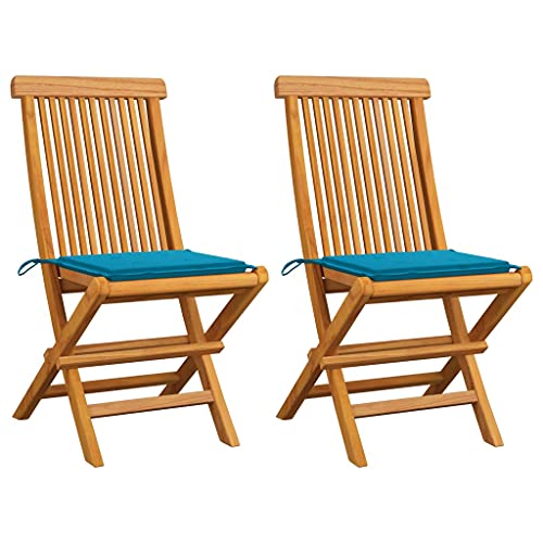 Youuihom Stühle für draußen Liegestuhl Garten-Freizeitstuhl Gartenstühle mit Blauen Kissen 2 STK. Massivholz Teak Geeignet für Garten, Hinterhof, Patio, Terrasse, im Freien