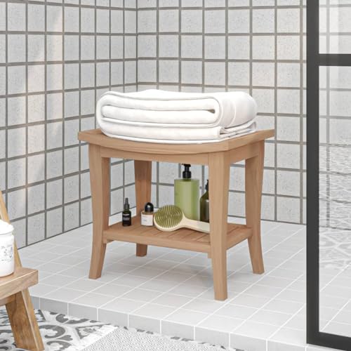 Homgoday Badezimmer Beistelltisch 50x35x45cm Massivholz Teak Badezimmer Aufbewahrungsschrank Schrank für Badezimmer Duschraum
