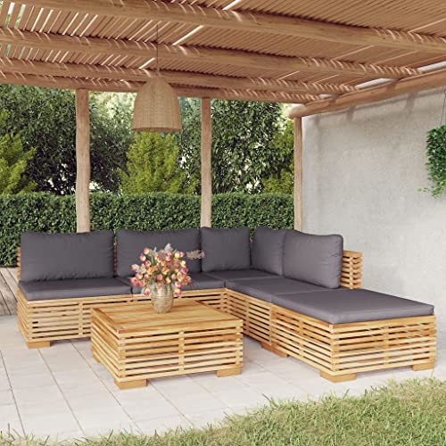 Faroom Gartenlounge Outdoor aus Teak-Holz Lounge Gartenmöbel Set Wetterfestes Garten-Lounge Set Modernes Garten Loungemöbel Set mit bequemen Kissen 6-TLG-Type-6 Dunkelgrau