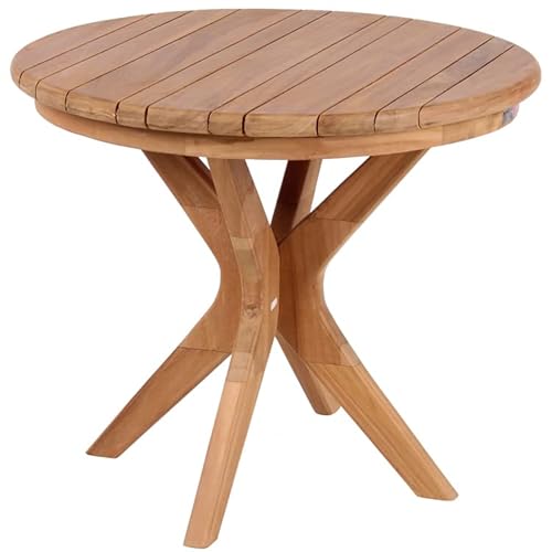 MR. DEKO Beistelltisch Garten Burton Teak Tisch | Garten Camping Terrasse Balkon | Massivholz Beistelltisch | Wetterfeste Outdoor Möbel | Stabiler Teakholz Tisch für Sommer | Kleiner Balkontisch