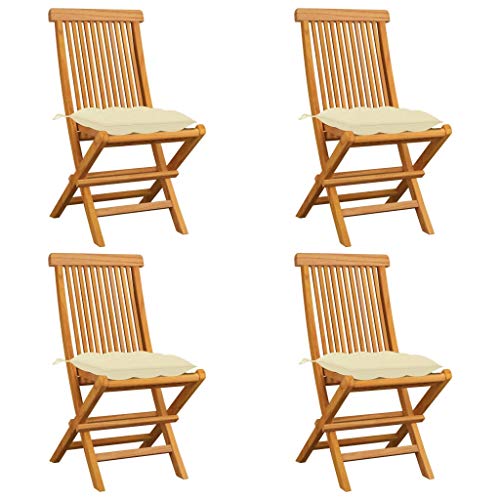 XINCXIN Gartenstühle, Gartensessel Gartenmöbel Chair Korbsessel Geeignet für Terrace Pool Garden Balcony mit Cremeweißen Kissen 4 STK. Massivholz Teak