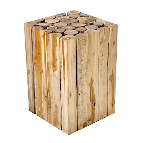 Brillibrum Design Beistelltisch aus Teakholz Rundholz Hocker Teak Baumstämmen massiver Holzhocker ideal als Sitzhocker Blumentisch Wohnzimmer Deko
