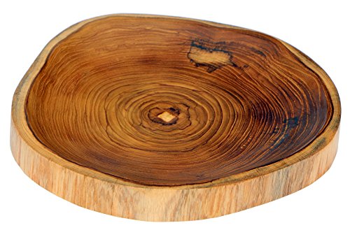 Rustikaler 23 cm Holz Brot Teller Schale Teakholz Deko Handarbeit Bali Teak 04