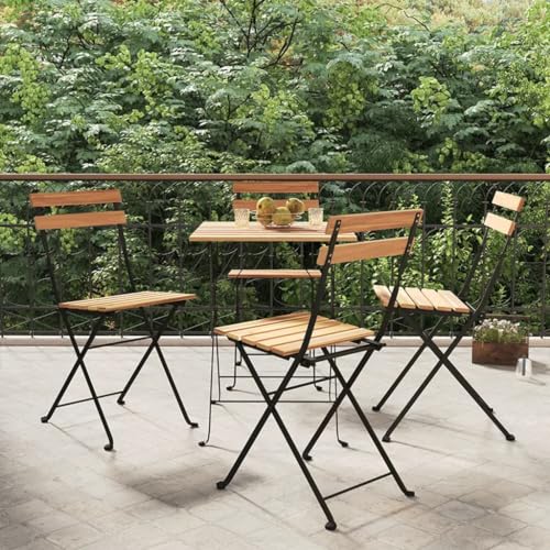 Youuihom Stühle für draußen Liegestuhl Garten-Freizeitstuhl Bistrostühle 4 STK. Klappbar Massivholz Teak und Stahl Geeignet für Garten, Hinterhof, Patio, Terrasse, im Freien