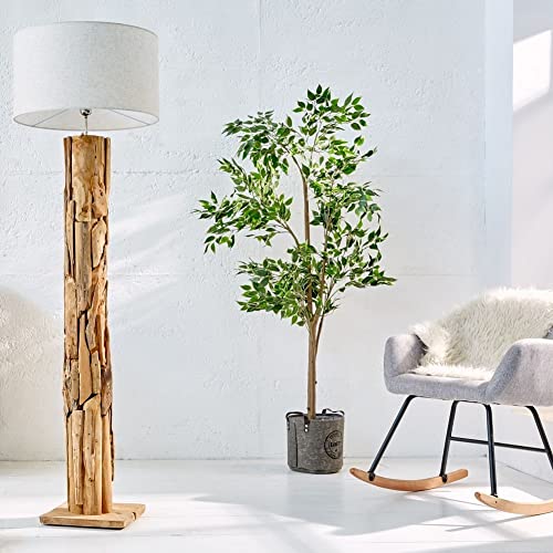 CAGÜ XL Design Stehlampe SABAH Beige Leinenschirm Teak Massivholz handgefertigt 160-175cm Höhe verstellbar Unikat