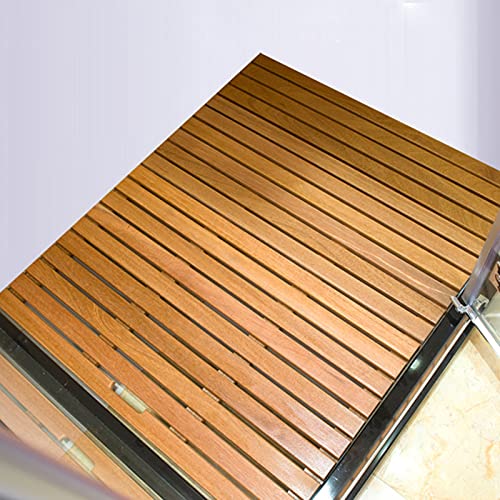 Badematte aus Teakholz, rutschfest, wasserdicht, für drinnen und draußen, Duschmatte/Bodenmatte, rechteckige Teak-Badewannenmatte mit breitem Lamellen-Design (60 x 70 cm)