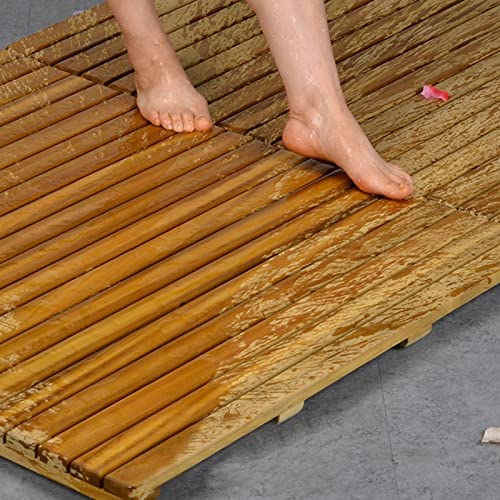Quadratische Duschmatte, Holz-Teak-Badematte im Spa-Fußmatte, rutschfeste Sicherheit, erhöhte Plattform-Auflage/Drainage-Lattenbrettplatte (60 x 60 x 4,3 cm)