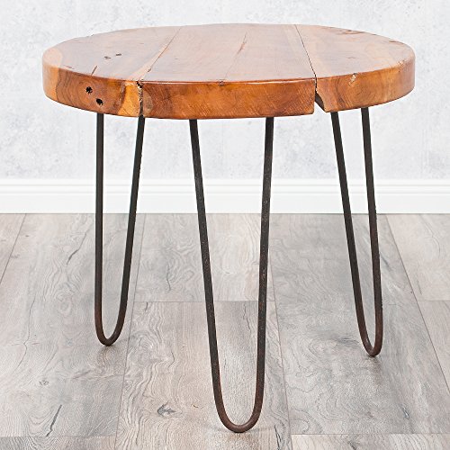 LEBENSwohnART Teakholz Couchtisch/Beistelltisch James ca. 60cm Massivholz Baumscheibe Metall