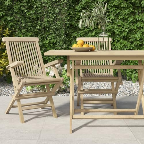 Owoxanthellate Gartenstühle 2er Set klappbar 56x61x89 cm Massivholz Teak wetterfest mit Armlehnen und Rückenlehne platzsparendes Design für Balkon Terrasse Camping