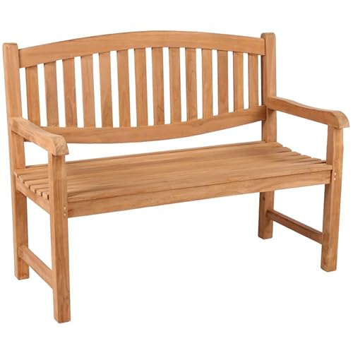 MR. DEKO® Gartenbank Bradford Teakholz | Holzbank mit Lehne | Friesenbank für draußen | 2-Sitzer 120x57x94 cm | Sitzbank Teak massiv & wetterfest für Garten Balkon Terrasse | Parkbank zum Relaxen