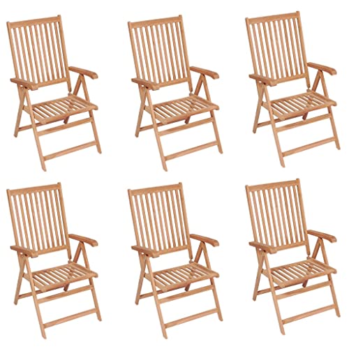 Youuihom Garten-Freizeitstuhl Lounge-Stuhl Stühle für draußen Verstellbare Gartenstühle 6 STK. Massivholz Teak Geeignet für Pool, Garten, Rasen, Outdoor, Bistro, Terrasse