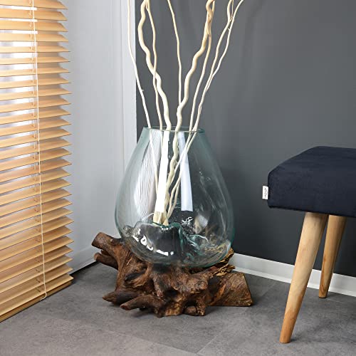 wohnfreuden Teak Holz Deko Wurzel mit Glas Gr. XL 45-55 cm