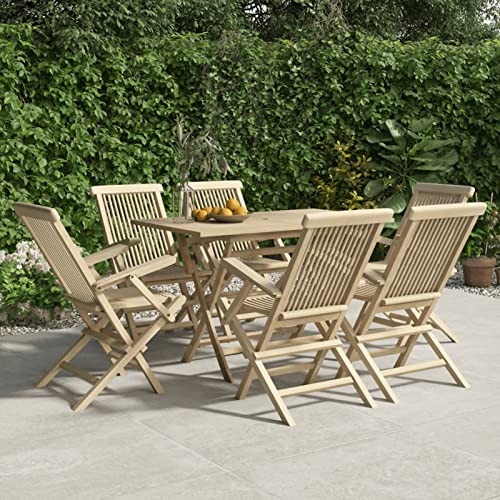 Yolola Gartenstühle Verstellbar 6 STK Outdoor-Stühle Hochlehner Klappstühle Holz Klappbar Klappstuhl Gartenstühle Wetterfest Gartenmöbel Grau 56x61x89 cm Massivholz Teak
