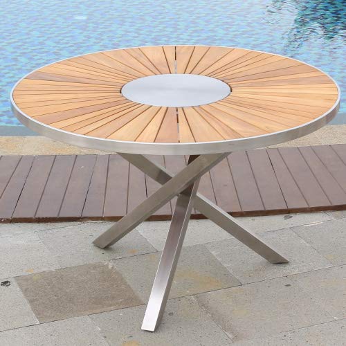 Esstisch Alserio Edelstahl Teak Massivholz Tischplatte 80 cm