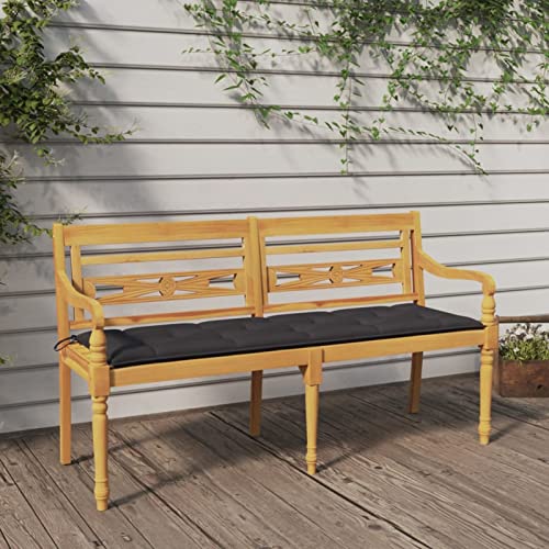 Xichuzi Batavia-Bank mit Anthrazit Kissen, Gartenbank, Bank Garten, Sitzbank Garten, Gartenmöbel, Parkbank, Sitzbank Outdoor Wetterfest, Außenbank, 150 cm Massivholz Teak